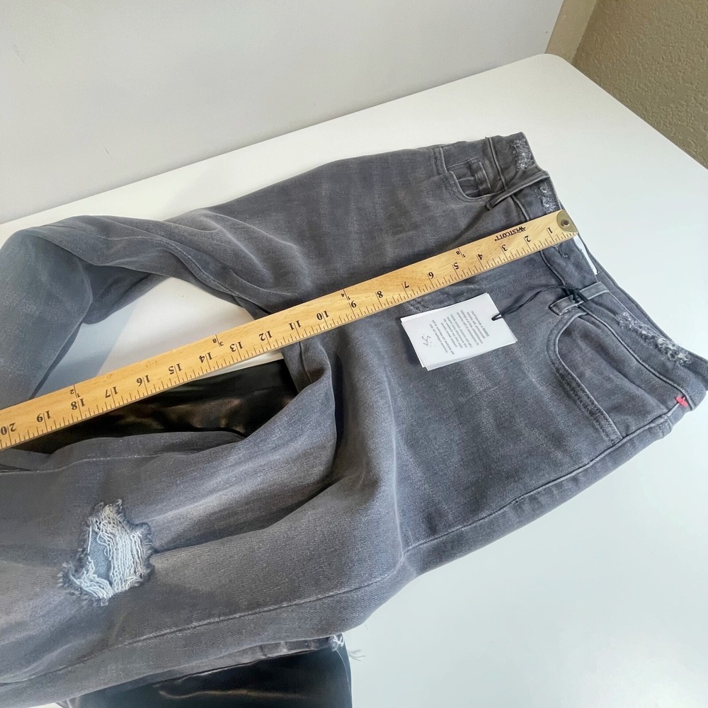 CEROS Womens Super High Rise Flare Jeans Distressed Gray 27 Leather Trim NEW - Picture 11 of 13